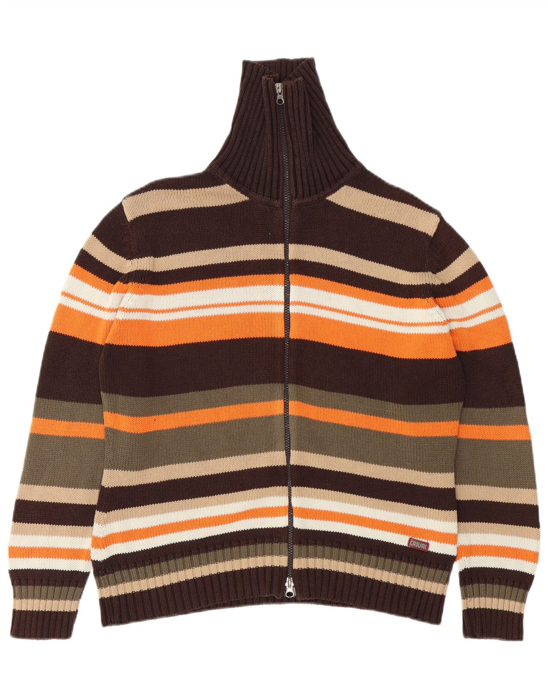 VINTAGE Pull Cardigan Femme UK 14/16 Grand Rayé Multicolore