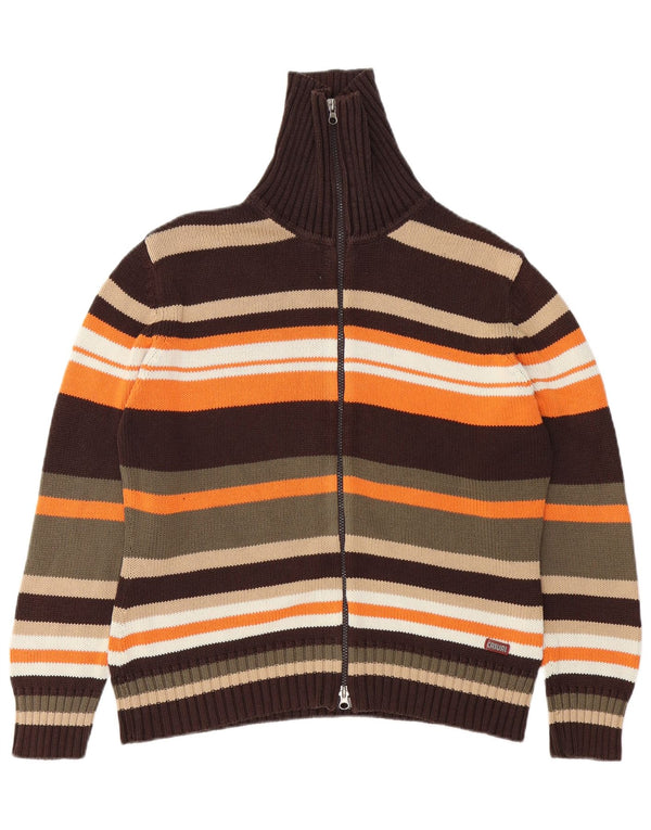 VINTAGE Pull Cardigan Femme UK 14/16 Grand Rayé Multicolore