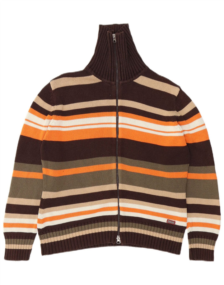 VINTAGE Pull Cardigan Femme UK 14/16 Grand Rayé Multicolore