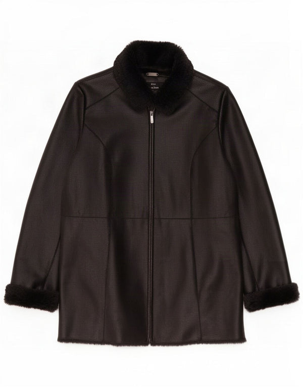 Dennis Basso Veste Sherpa en simili cuir pour femme UK 44 Medium Noir Polyester