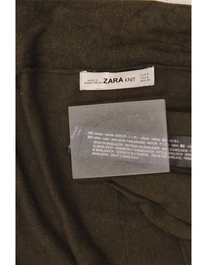 ZARA Femme Cardigan Ouvert Pull UK 10 Petit Kaki Viscose