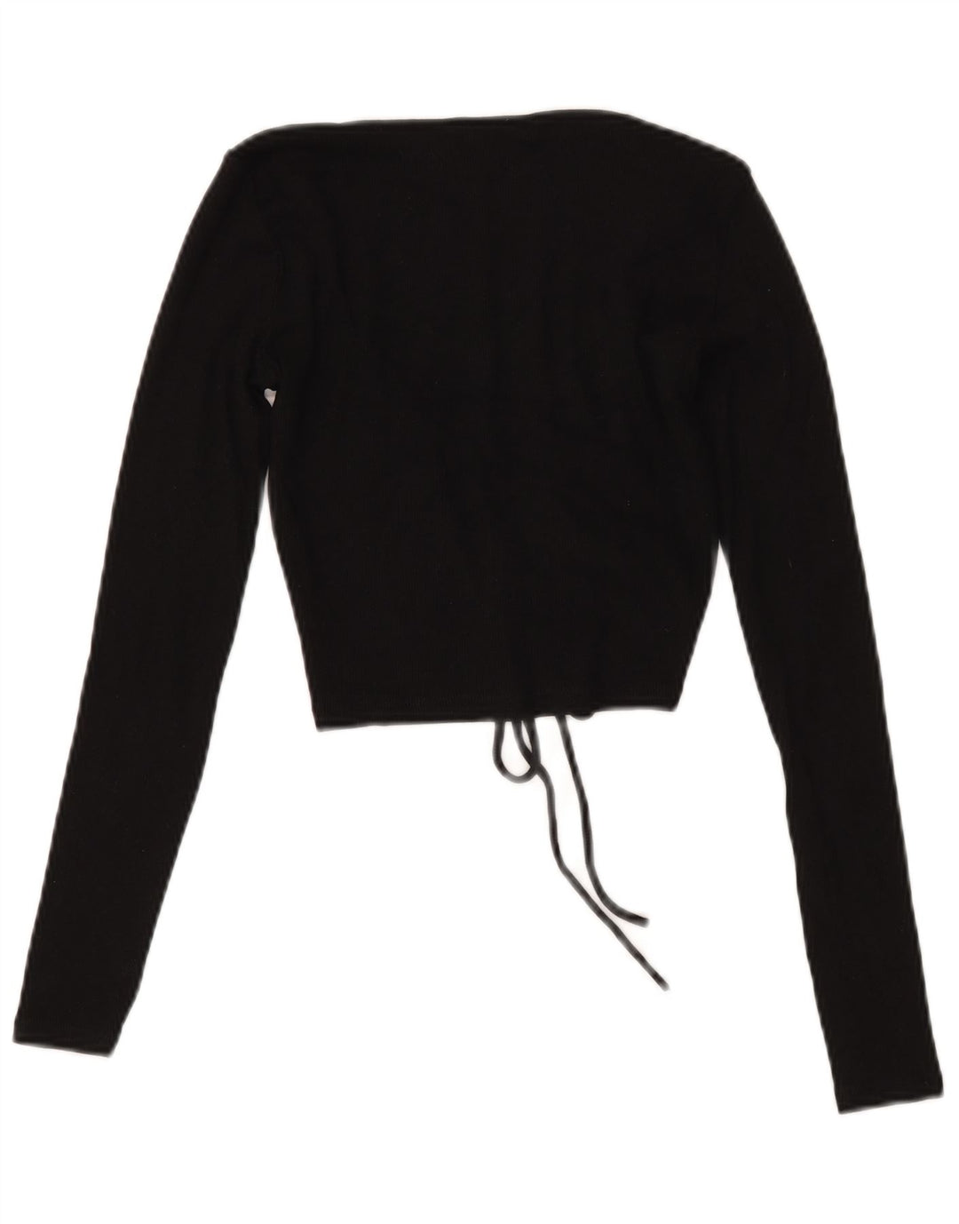 Zara Womens Crop Front Tie Top Manches Longues UK 12 Moyen Noir Coton