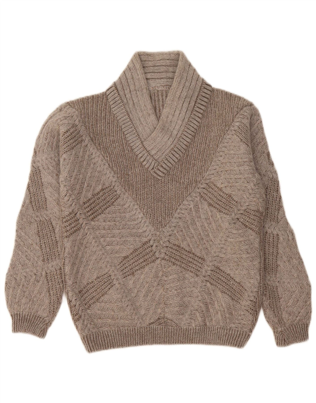 vintage Femme V-Col Jumper Pull UK 14 Moyen Gris Géométrique