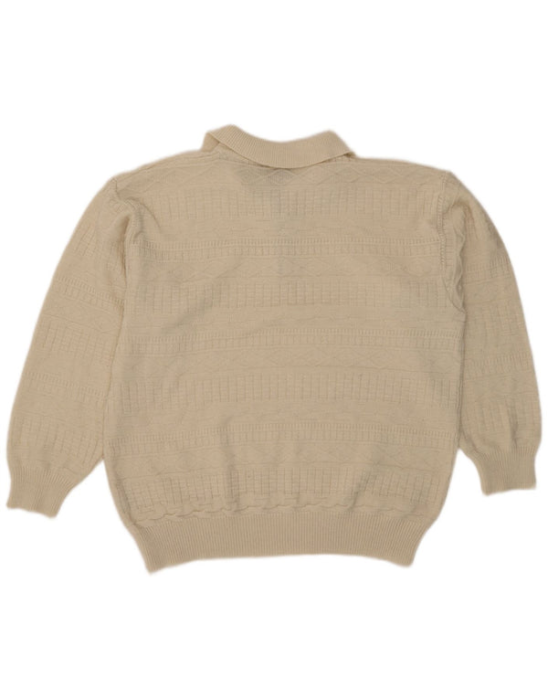 Henry Morell Pull polo à col zippé pour homme XL Blanc cassé à carreaux en acrylique