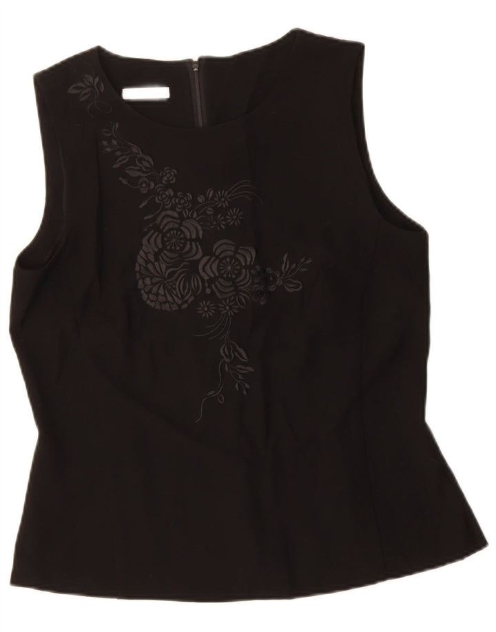 HUCKE Womens Sleeveless Blouse Top UK 12 Medium Black Floral Polyester