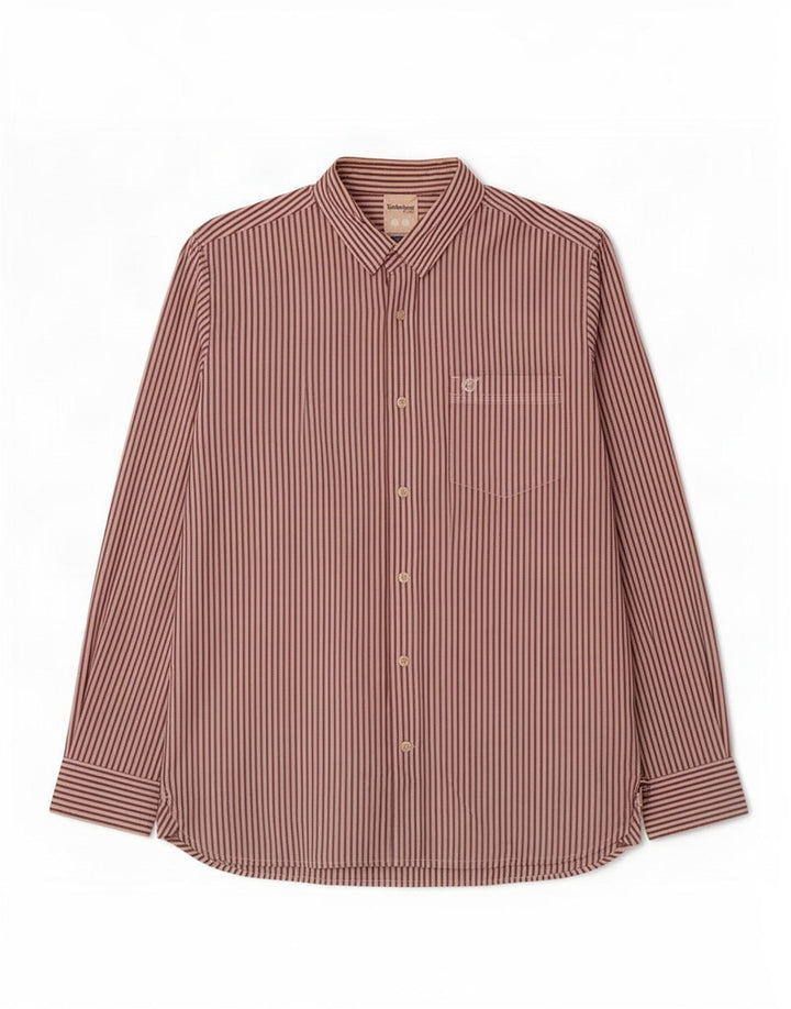 Timberland Chemise Regular Fit Homme Blanc Moyen en Coton à Fines Rayures
