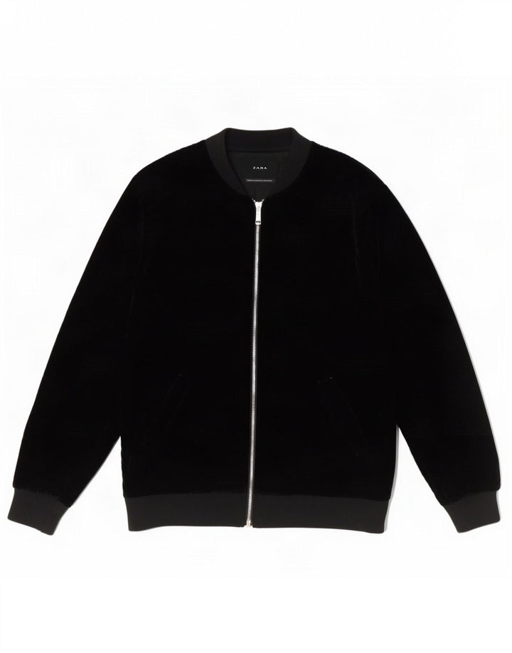 Zara Veste Bomber Homme UK 40 Large Noir Polyester