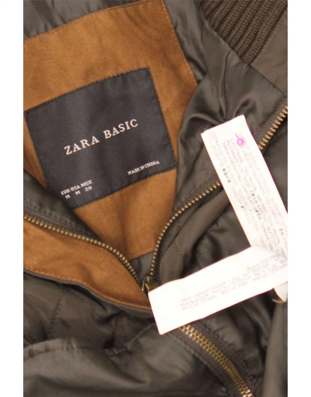 Zara Gilet matelassé pour femme UK 12 Medium Kaki Colourblock Polyester