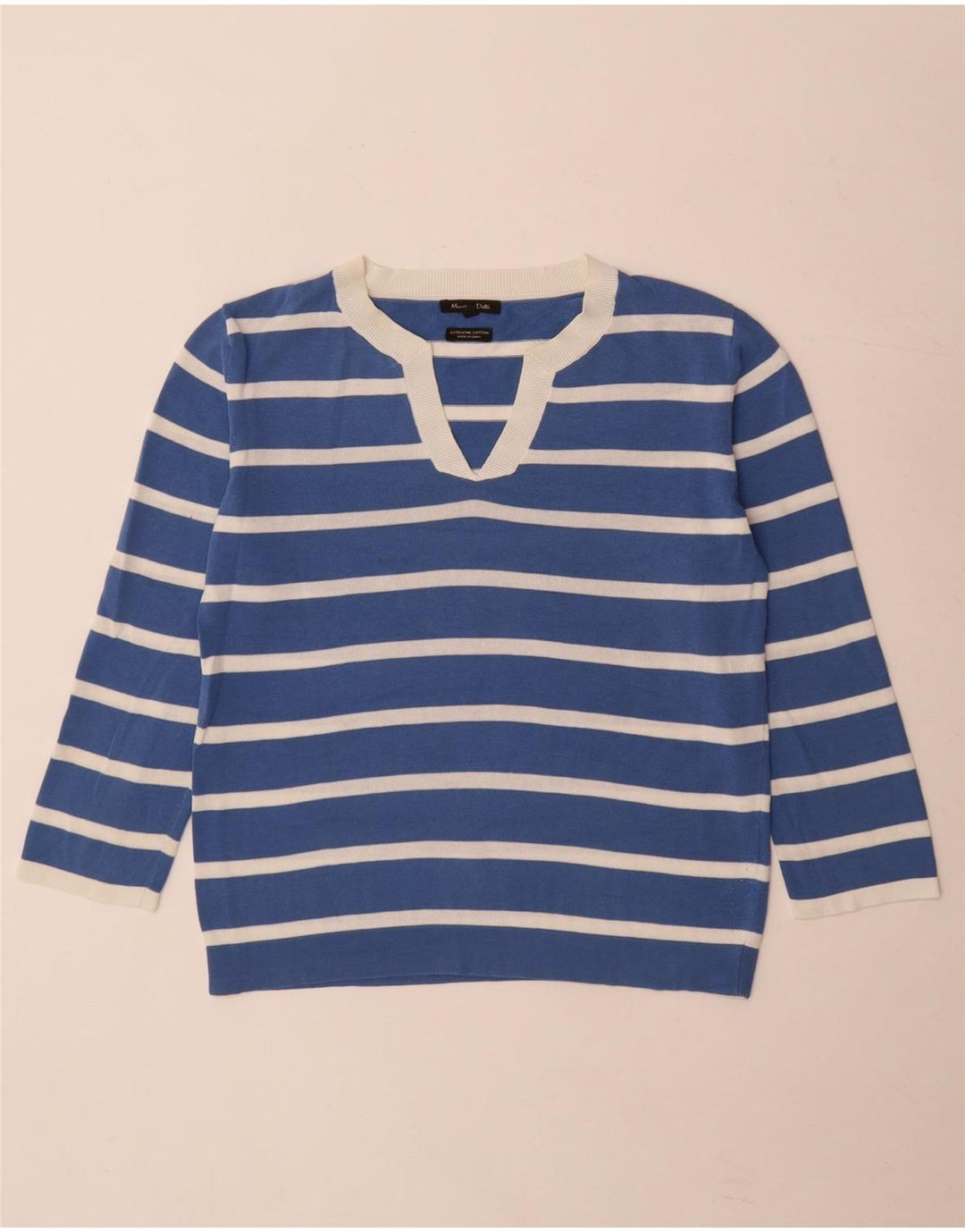 Massimo Dutti Pull col en V pour femme UK 10 Petit Bleu Rayé