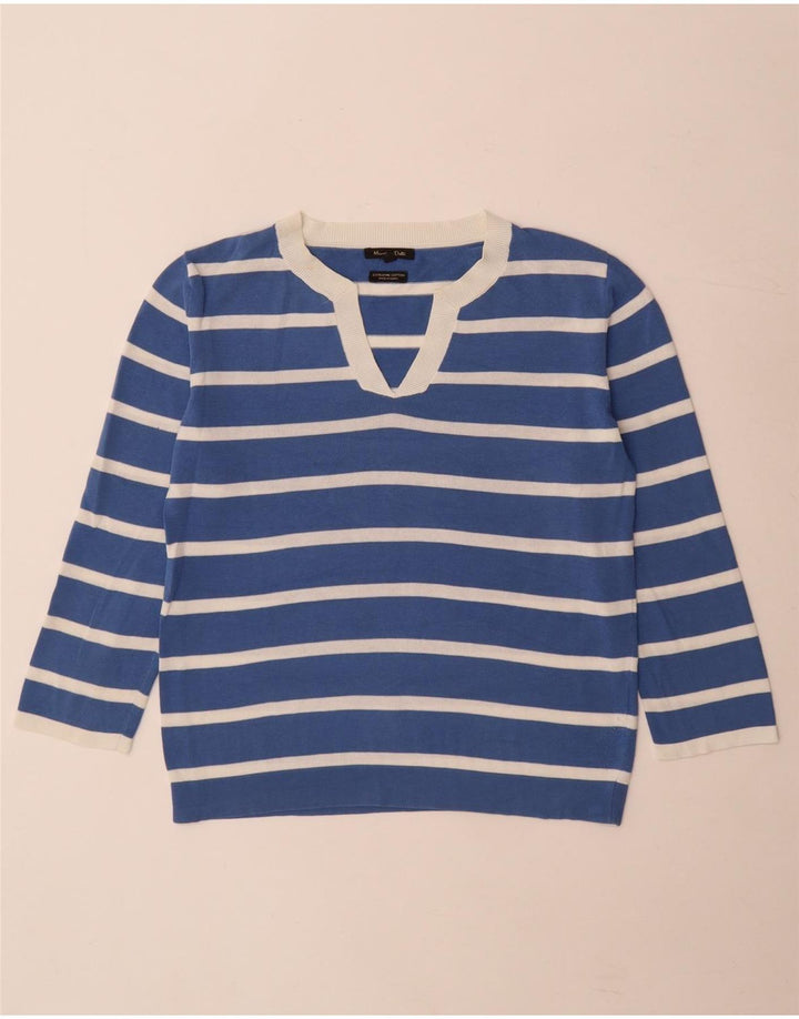 Massimo Dutti Pull col en V pour femme UK 10 Petit Bleu Rayé