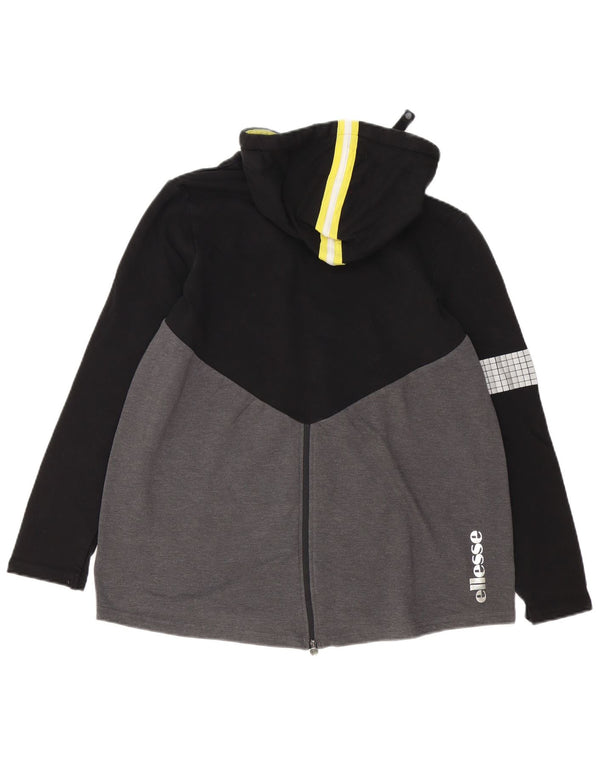 Ellesse Pull à capuche graphique pour femme UK 16 Large Gris Colorblock Coton