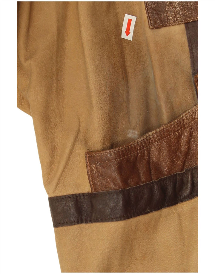veste en cuir homme vintage UK 44 2XL Patchwork marron