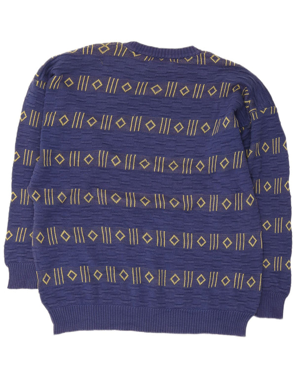 Paolo Di Quinto Mens Crew Neck Jumper Sweater Large Navy Blue Geometric