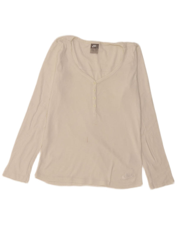 Nike Haut à manches longues pour femme UK 14/16 Large Blanc cassé en coton