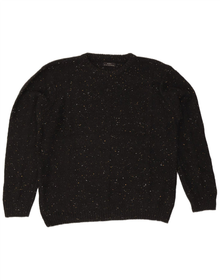 Zara Pull à col rond pour homme en coton moucheté noir Large