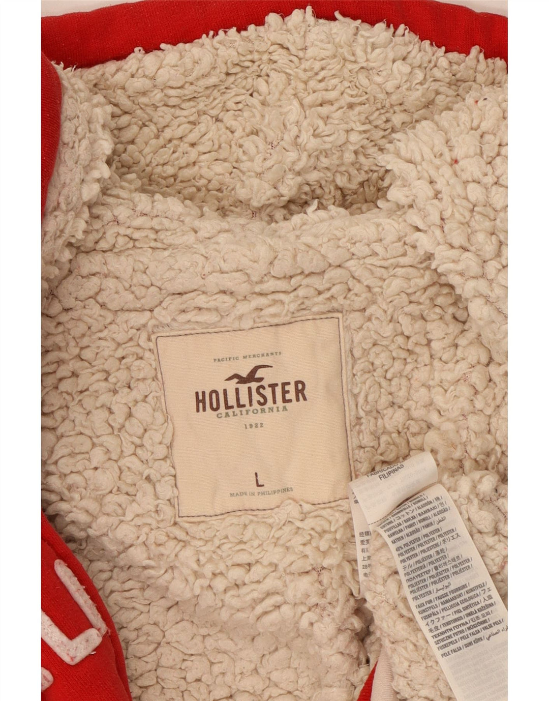 HOLLISTER Pull à capuche zippé graphique pour femme UK 14 Large Rouge Coton