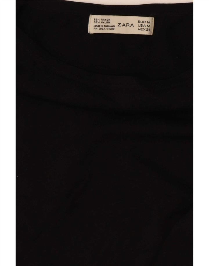 Zara Womens Crop Top Manches Longues UK 12 Rayonne Noir Moyen