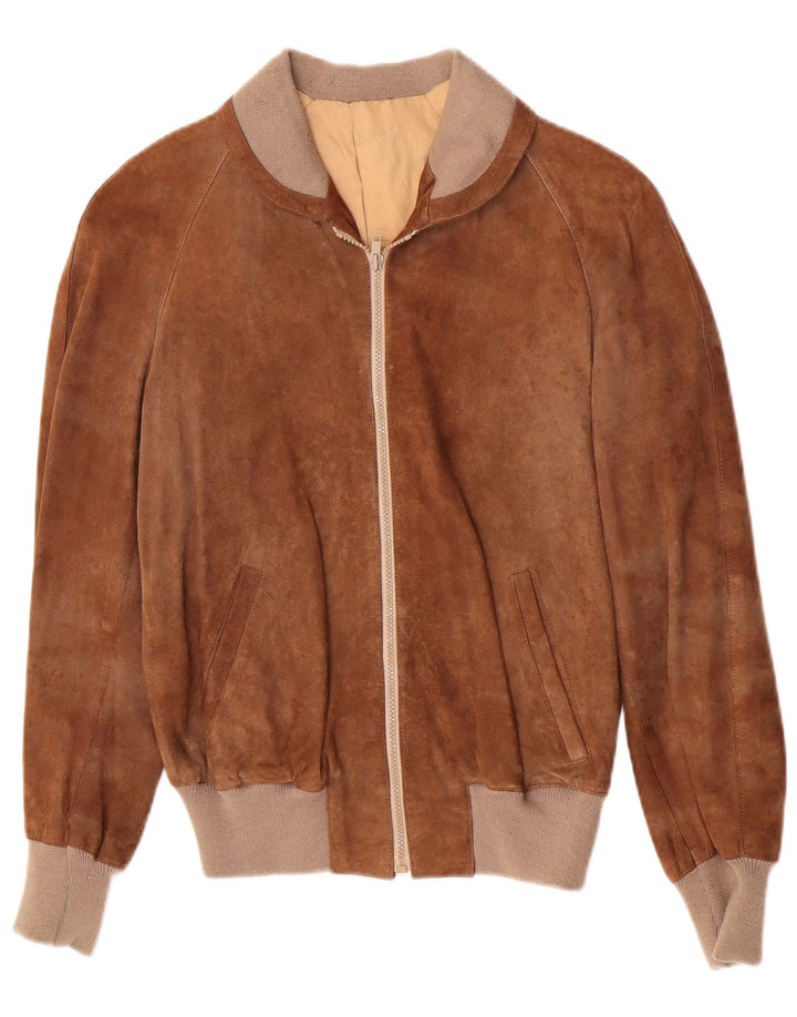 Veste Bomber En Daim Vintage Homme IT 48 Cuir Marron Moyen