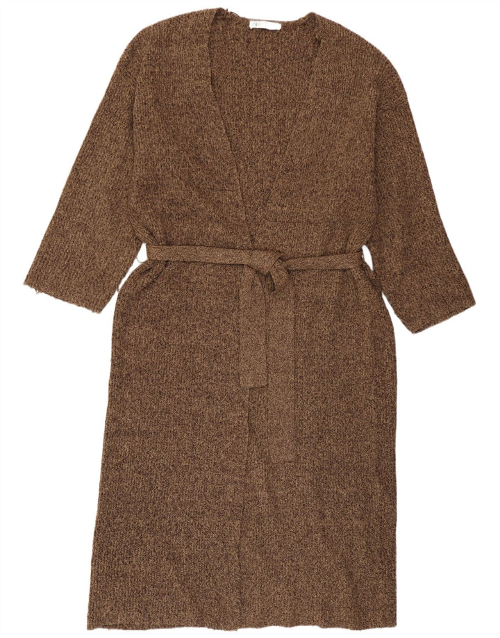 Zara Cardigan long surdimensionné pour femme UK 14 Marron moyen moucheté