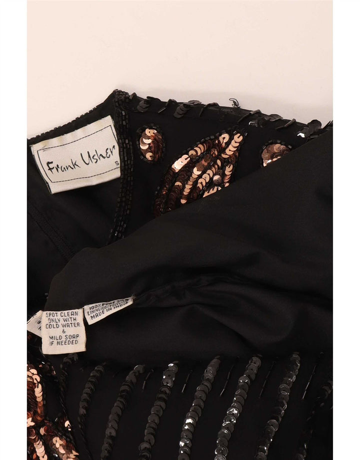 Frank Usher Chemisier de soirée pour femme UK 10 Petite soie cachemire noire