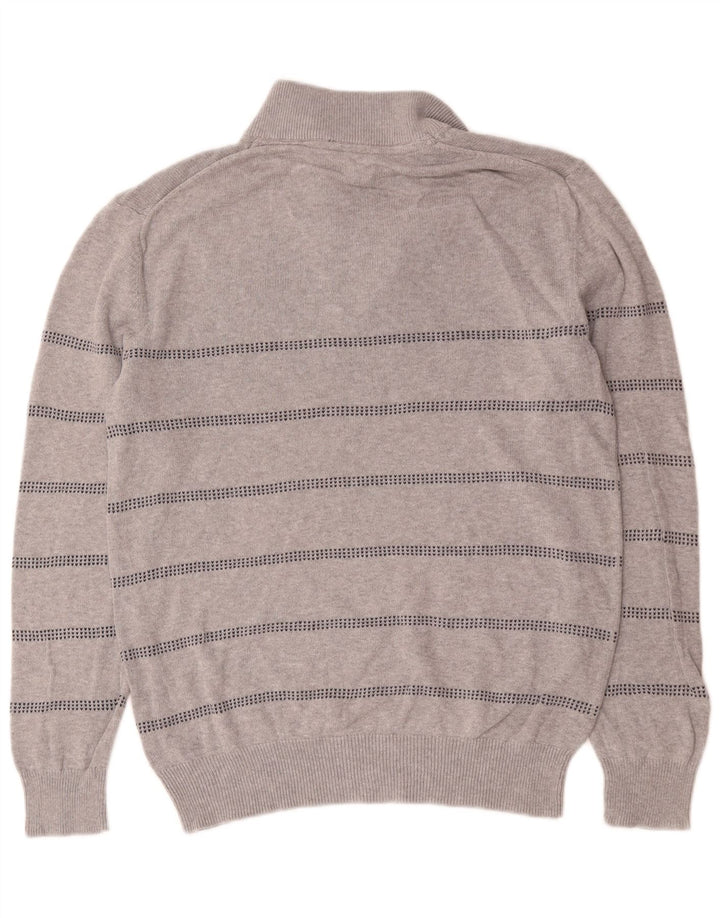 Crew Clothing Pull col zippé homme en coton rayé gris moyen