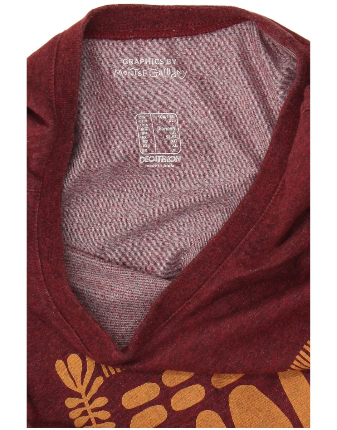 Decathlon Mens Graphic T-Shirt Top Large Bordeaux