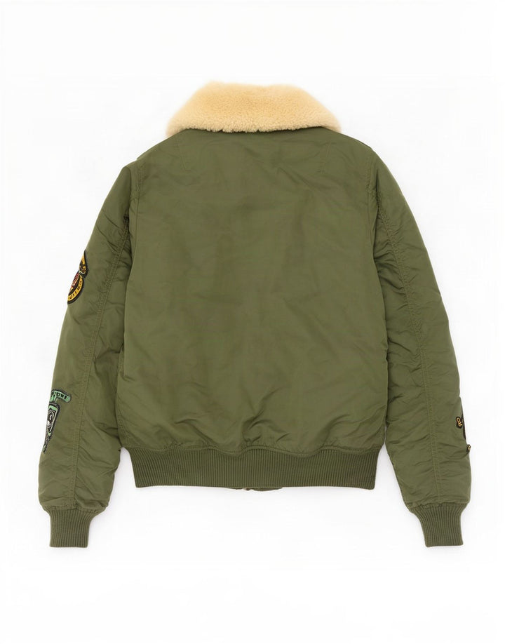 Alpha Industries Veste Bomber Graphique Femme UK 6 XS Nylon Vert