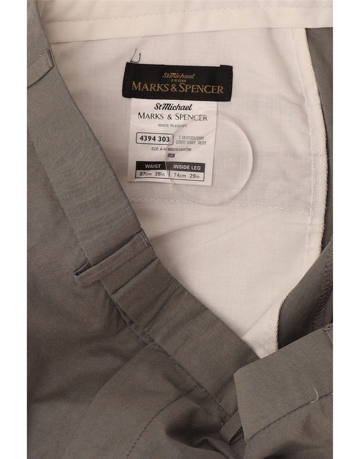 Marks & Spencer Pantalon de Costume Droit Homme W38 L29 Gris Coton