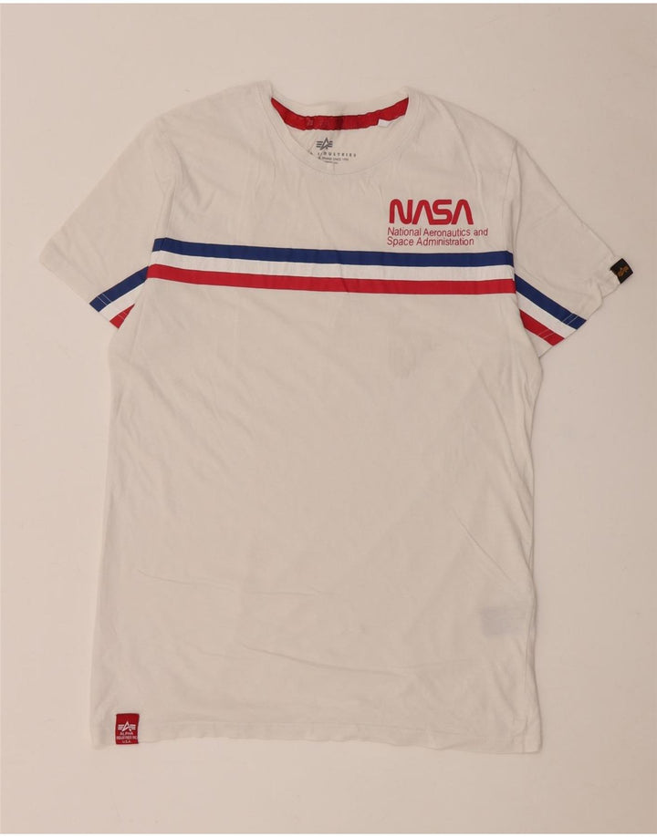 Alpha Industries T-Shirt Graphique Homme Blanc Rayé Coton Moyen
