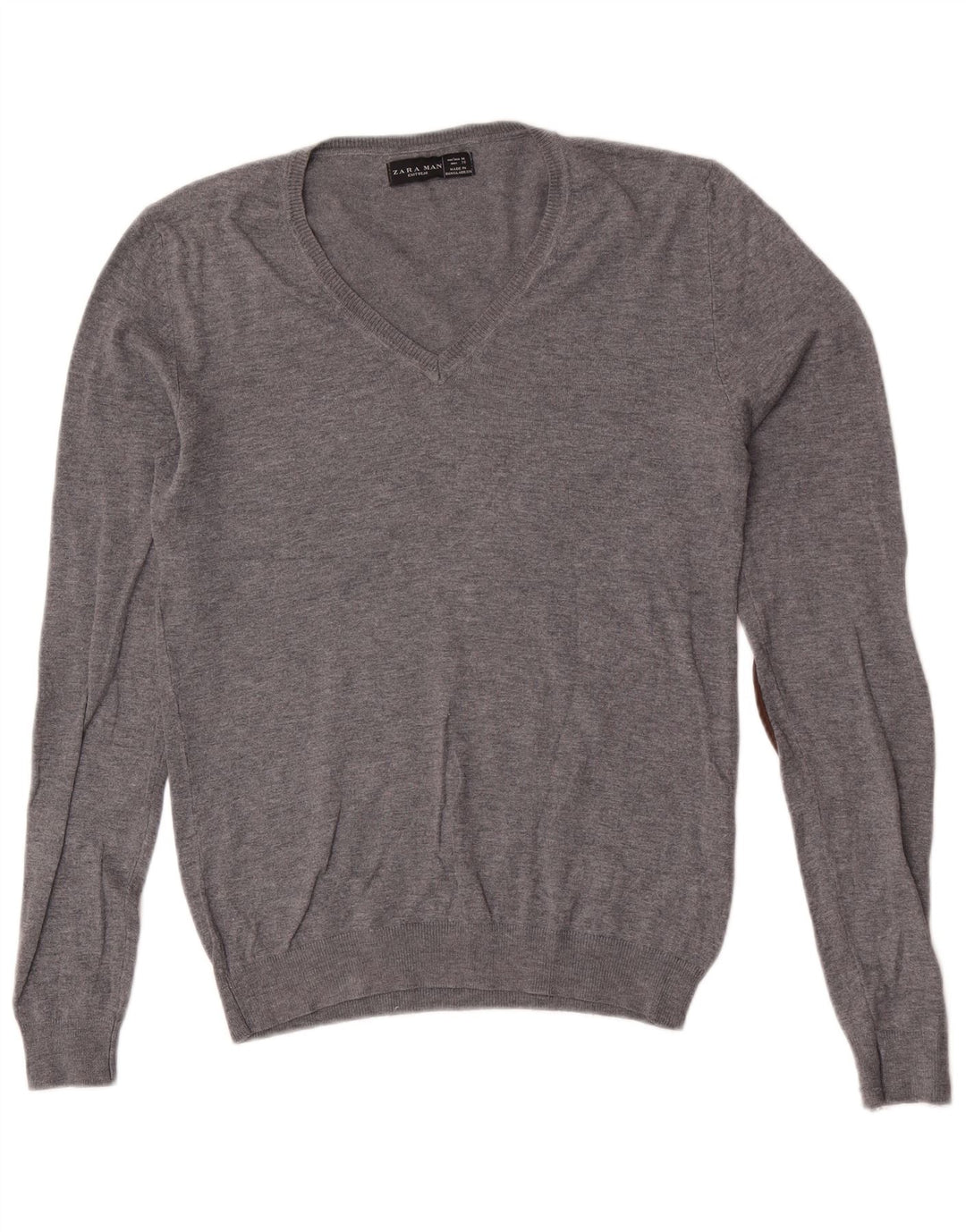 Zara Pull Col V Homme Gris Moyen Viscose