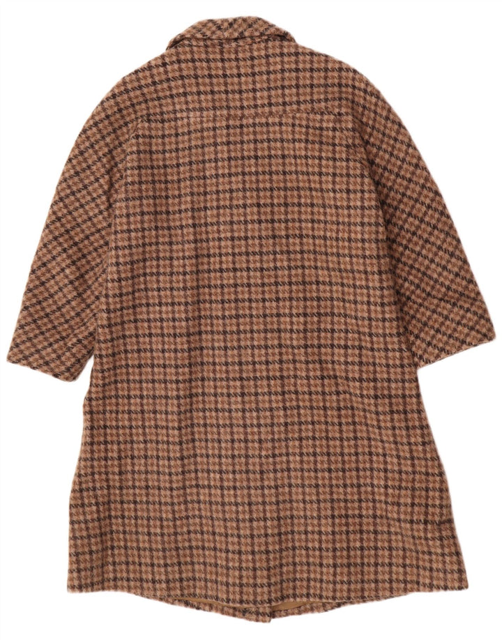 vintage Femmes Double Breasted Coat UK 12 Pied-de-poule Brun Moyen