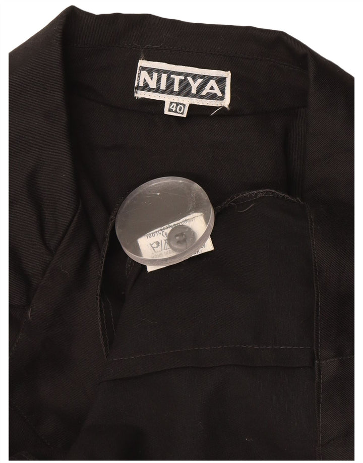 Nitya Veste Blazer à 3 Boutons pour Femme à Manches 3/4 IT 40 Petit Coton Noir
