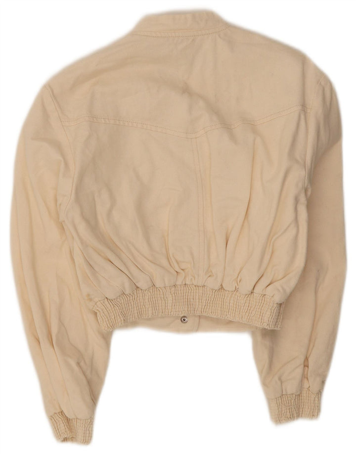 Zara Womens Crop Bomber Jacket UK 10 Petit Blanc Cassé