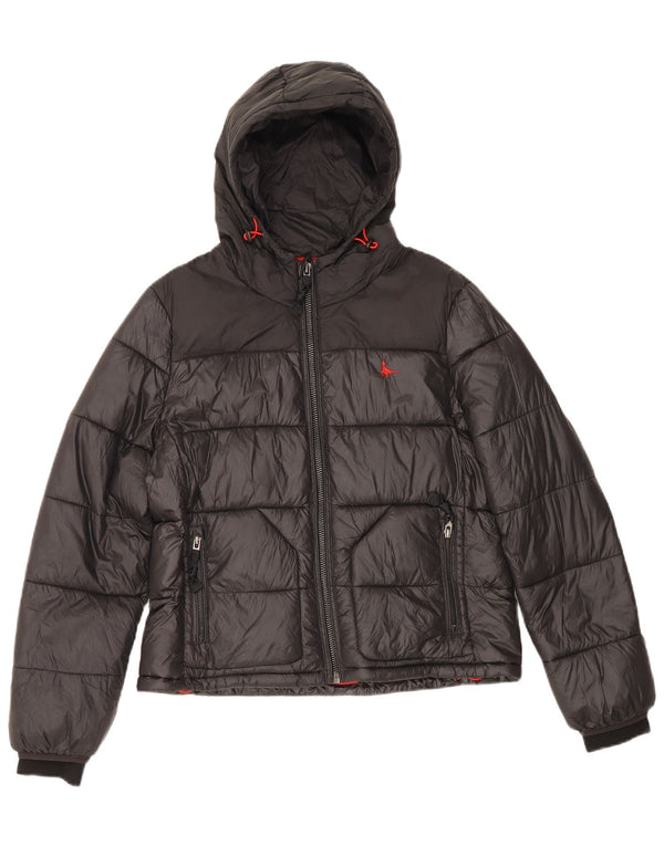 Jack Wills Veste matelassée à capuche pour femme UK 12 Medium Noir Polyamide