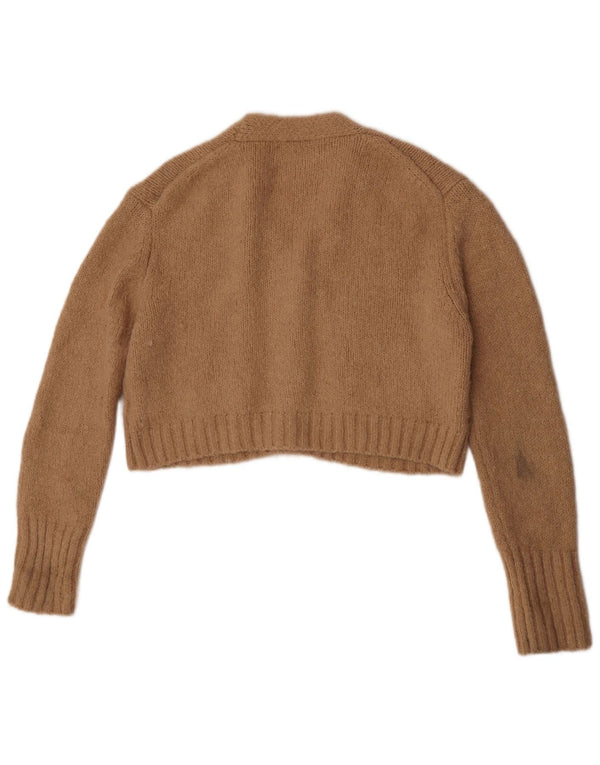 Zara Womens Crop Cardigan Sweater UK 14 Laine d'alpaga beige moyen