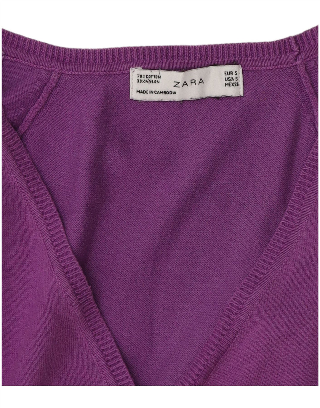 ZARA Femme Cardigan Pull UK 10 Petit Violet Coton