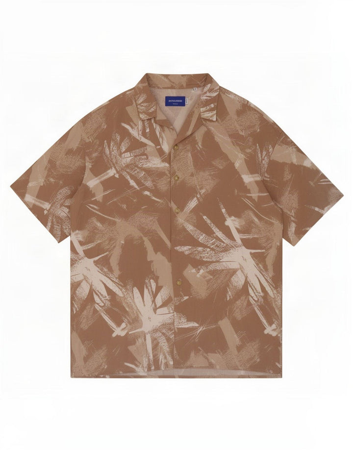 Jack & Jones Chemise à Manches Courtes à Motif Abstrait Homme Beige Moyen Viscose