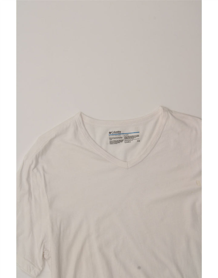 COLUMBIA Mens T-Shirt Top Large White Cotton Vintage Columbia and Second-Hand Columbia from Messina Hembry 