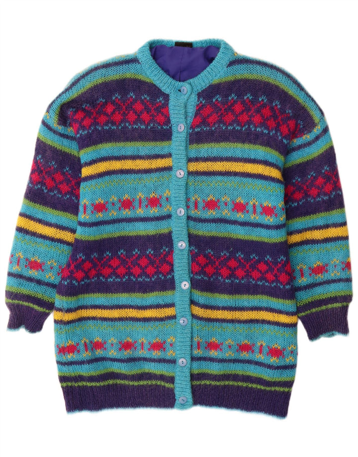 vintage Womens Cardigan Sweater UK 14 Moyen Multicolore Fair Isle