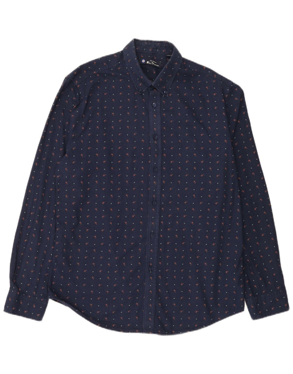 Ben Sherman Chemise Homme Large Bleu Marine Tacheté Coton
