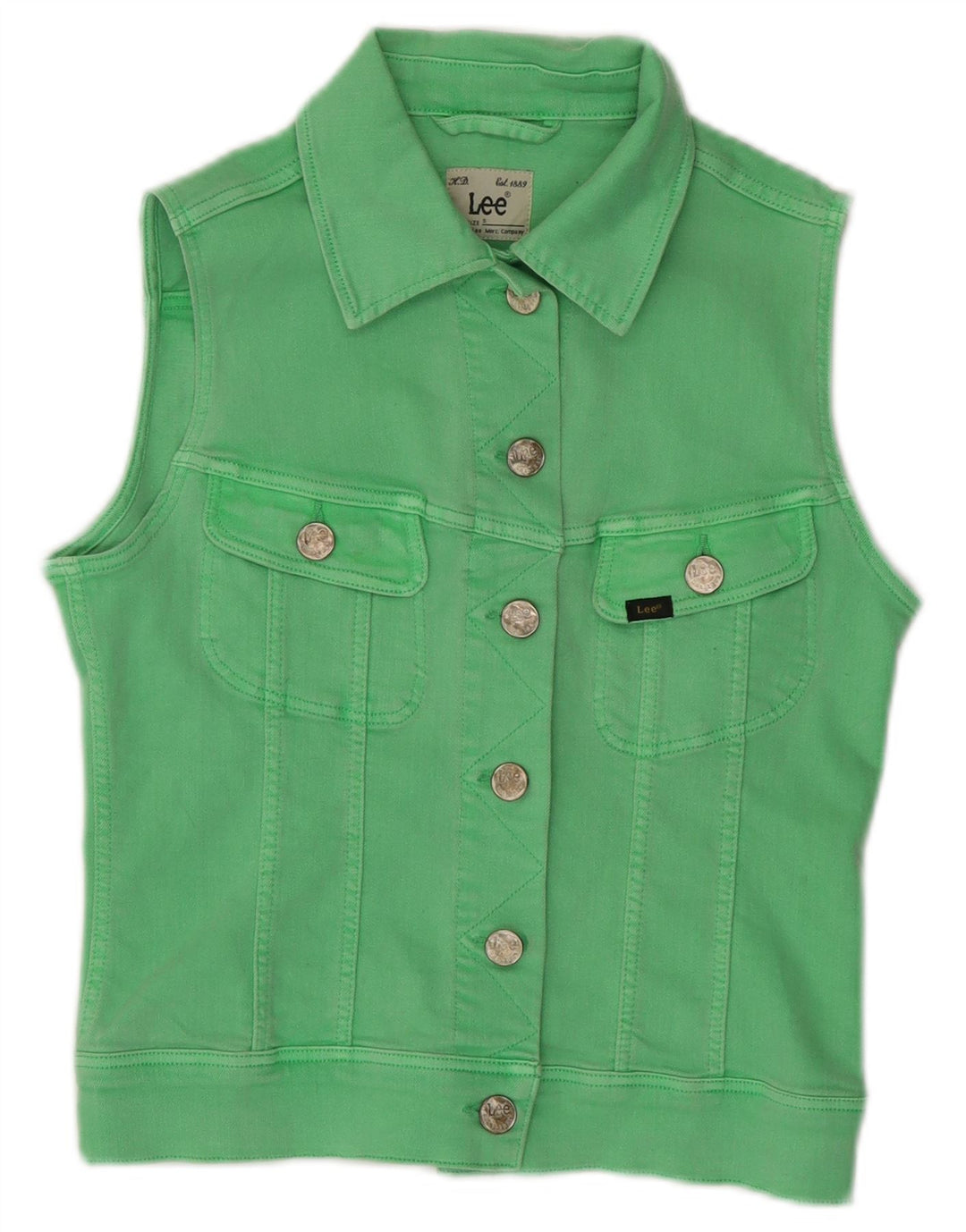 Lee Womens Crop Denim Gilet UK 10 Petit Vert Coton