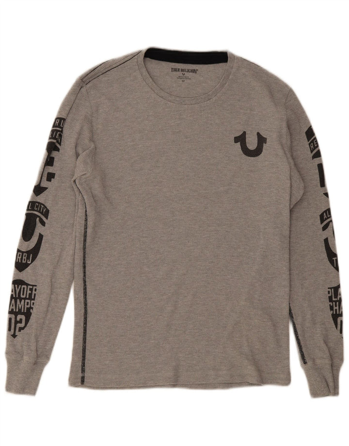 True Religion Haut graphique à manches longues pour hommes Petit coton gris