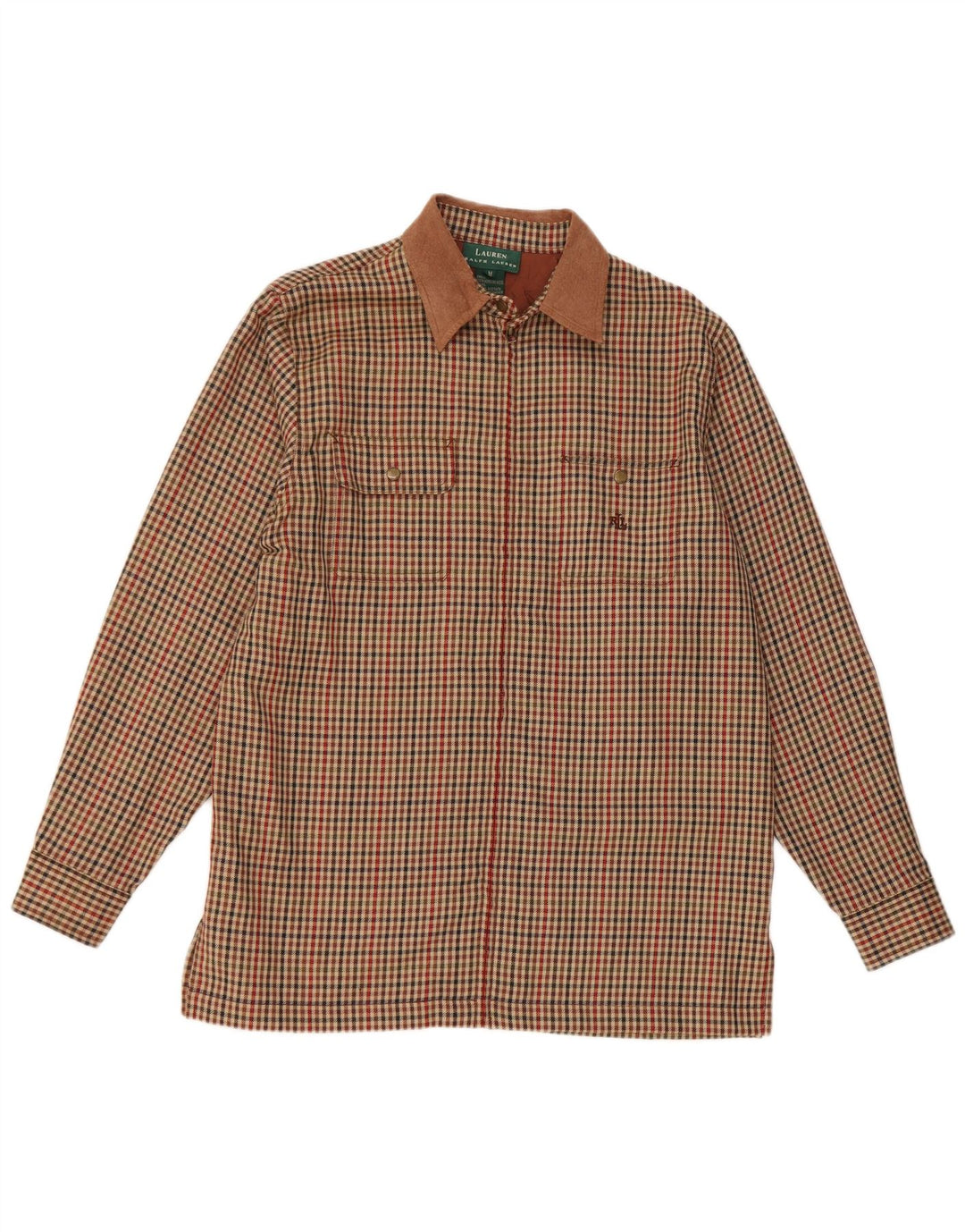 Ralph Lauren Chemise en flanelle pour femme UK 14 Acétate pied-de-poule marron moyen