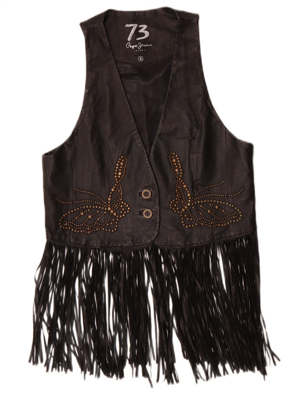 PEPE JEANS Gilet en cuir pour femme UK 10 Petit cowboy en cuir noir