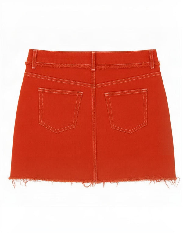 Topshop Femme Petite Mini Jupe En Jean UK 4 XS W26 Orange Coton