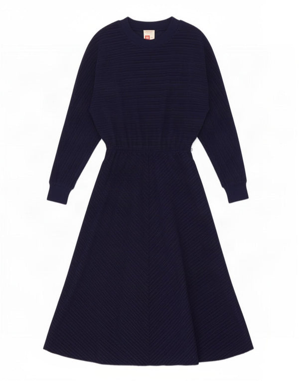 St Michael Robe longue à manches longues pour femme UK 10 Petites rayures bleu marine