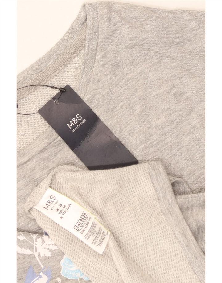 Marks & Spencer Haut graphique à manches longues pour femme UK 16 Large Gris Floral