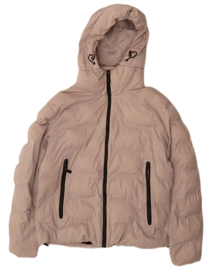 Zara Veste matelassée à capuche pour femme UK 14 Large Gris Polyester