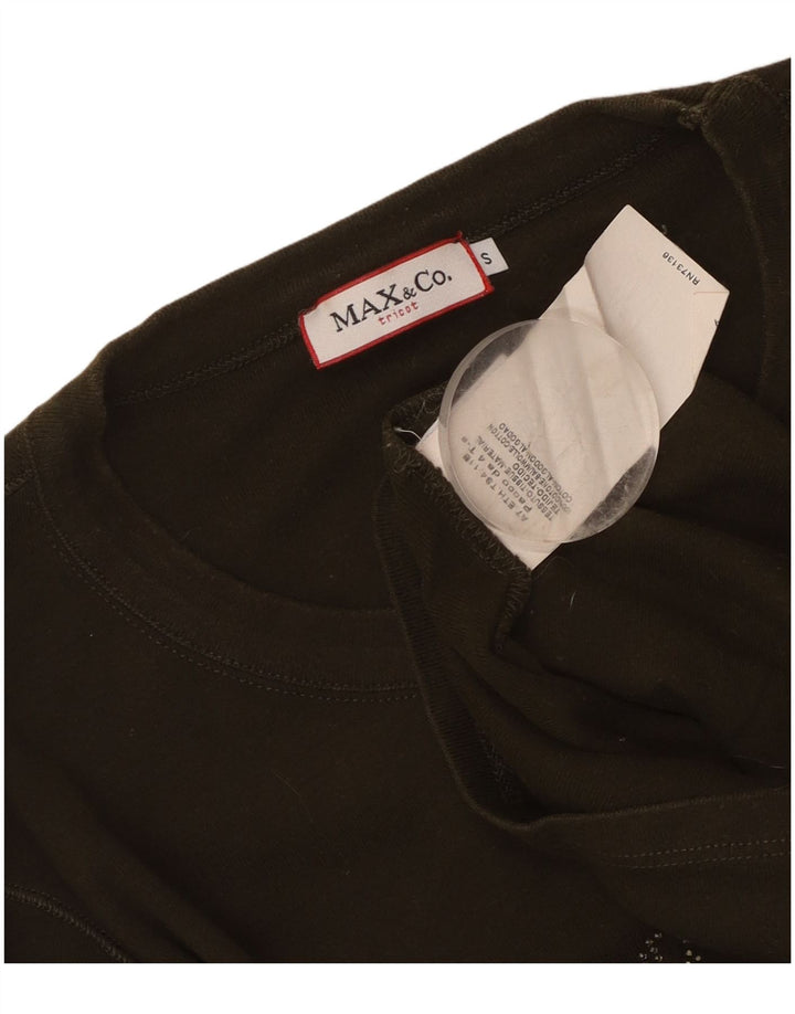 Max & Co. Haut graphique à manches longues pour femme UK 8 Small Kaki Coton