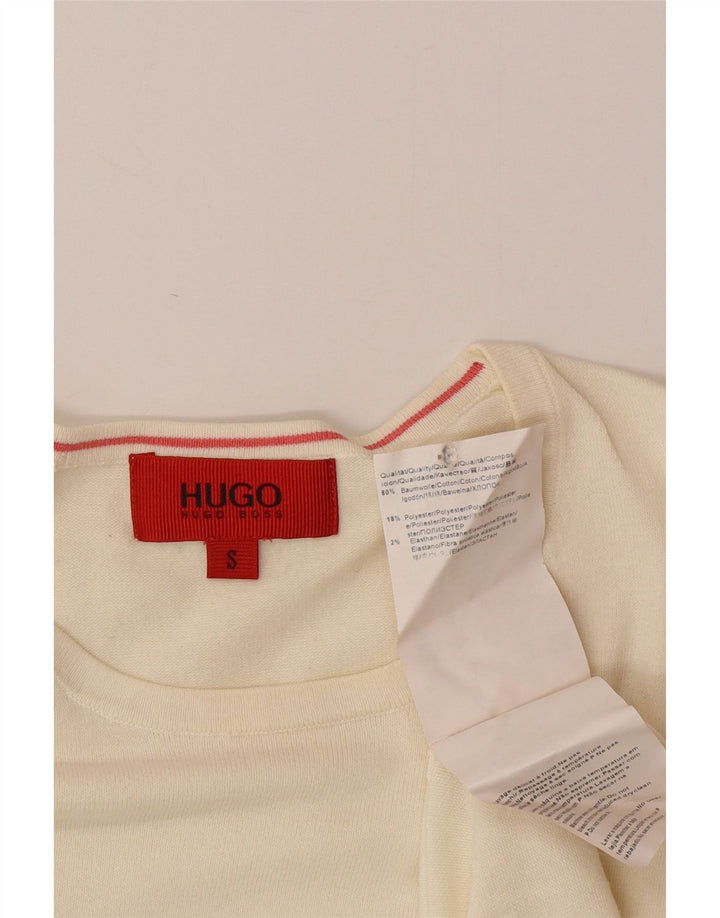 HUGO BOSS Mens Crew Neck Jumper Sweater Small Off White Cotton
